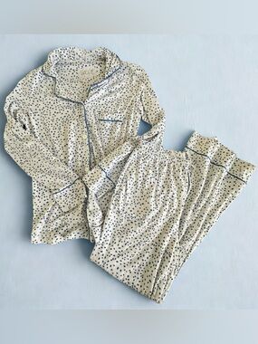 THE CAT’S PAJAMAS Blue and White Spot Long Sleeve Button Down Pajama Set - S